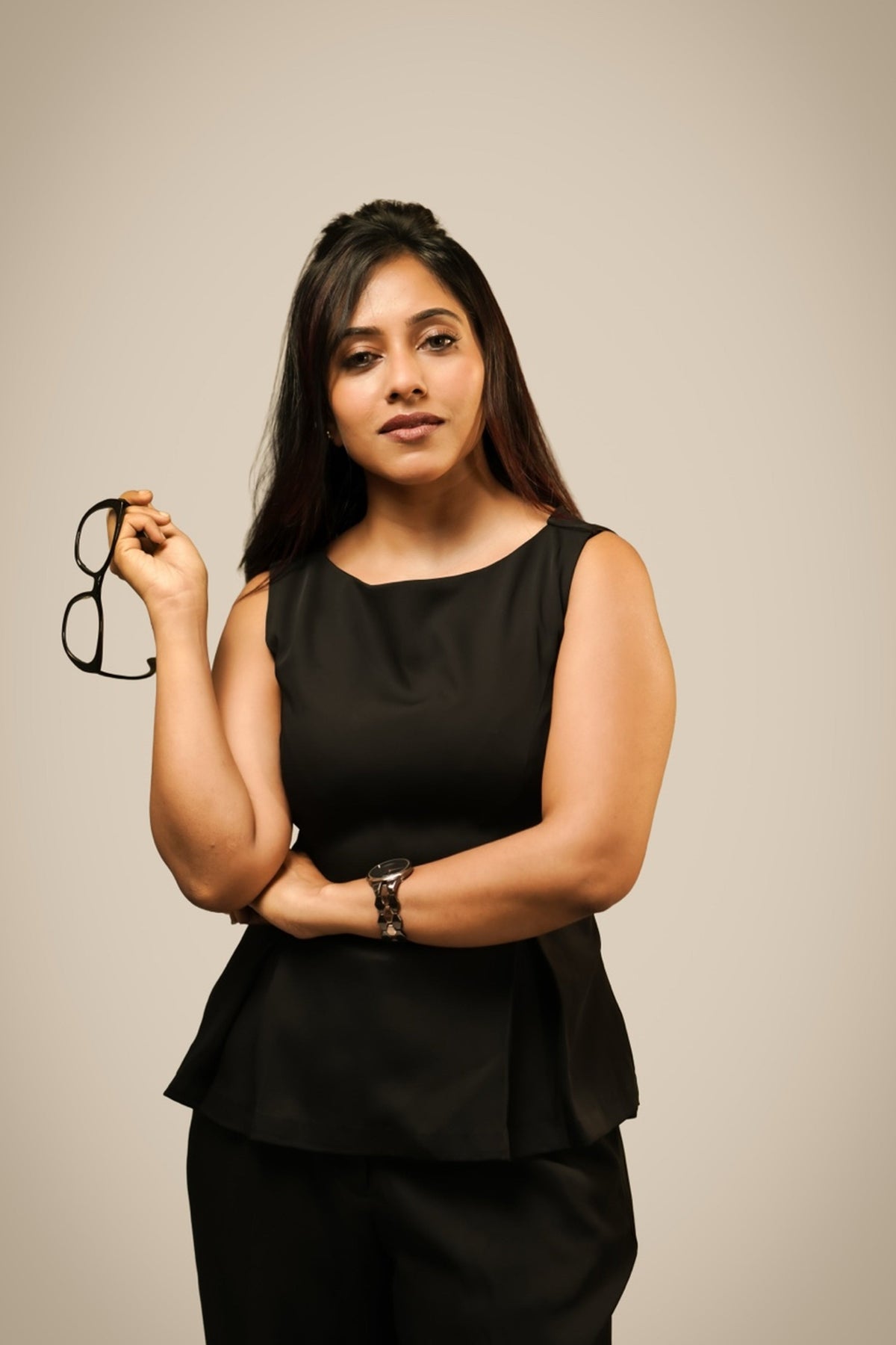 Ikigara black peplum co-ord set — tailored peplum top and wide-leg trousers
